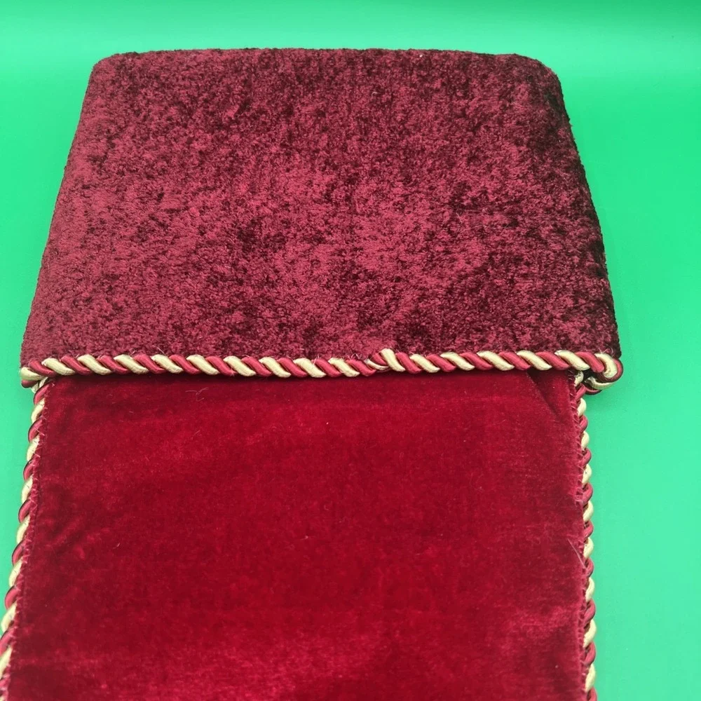 New no tags burgundy‎ red velvet, Satin Christmas Stocking Tapestry Elf Boot